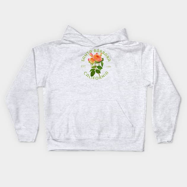 Santa Barbara California Vintage Rose Botanical Illustration Kids Hoodie by Pine Hill Goods